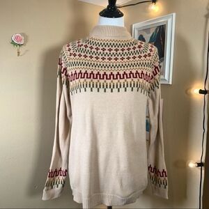 Mock Neck Tribal Pattern Cream Sweater - Women’s Medium